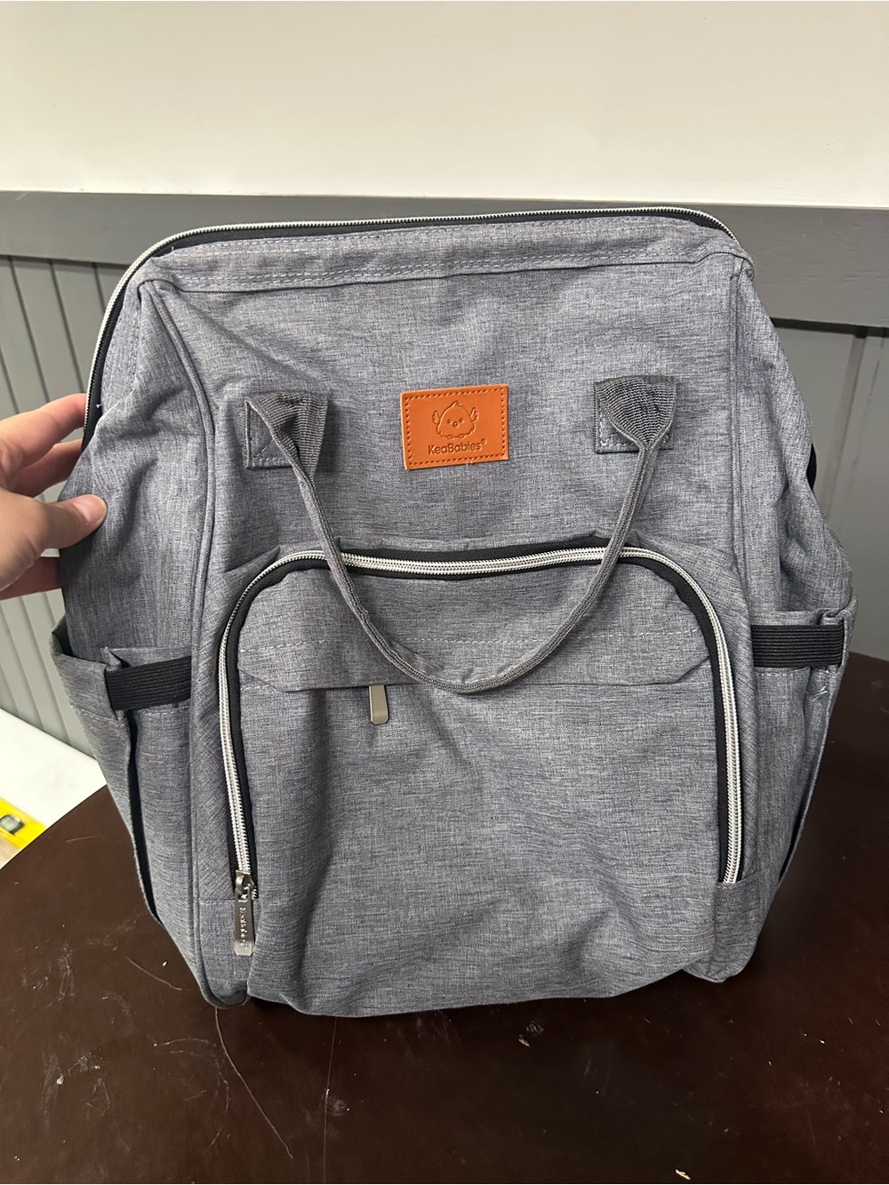 Grey Diaper Bag Backpack with Multiple Pockets